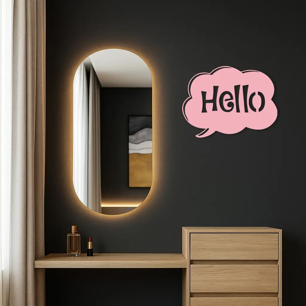 Pink Hello Speech Bubble Metal Wall Art – Playful Greeting Sign - KAFGP011 by Enova Art