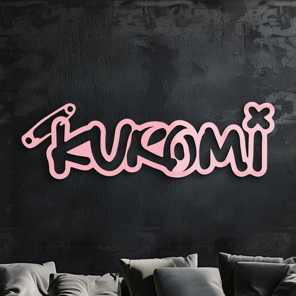 Pink Kuromi Metal Wall Art – Playful Character Typography Decor - KAFGP012