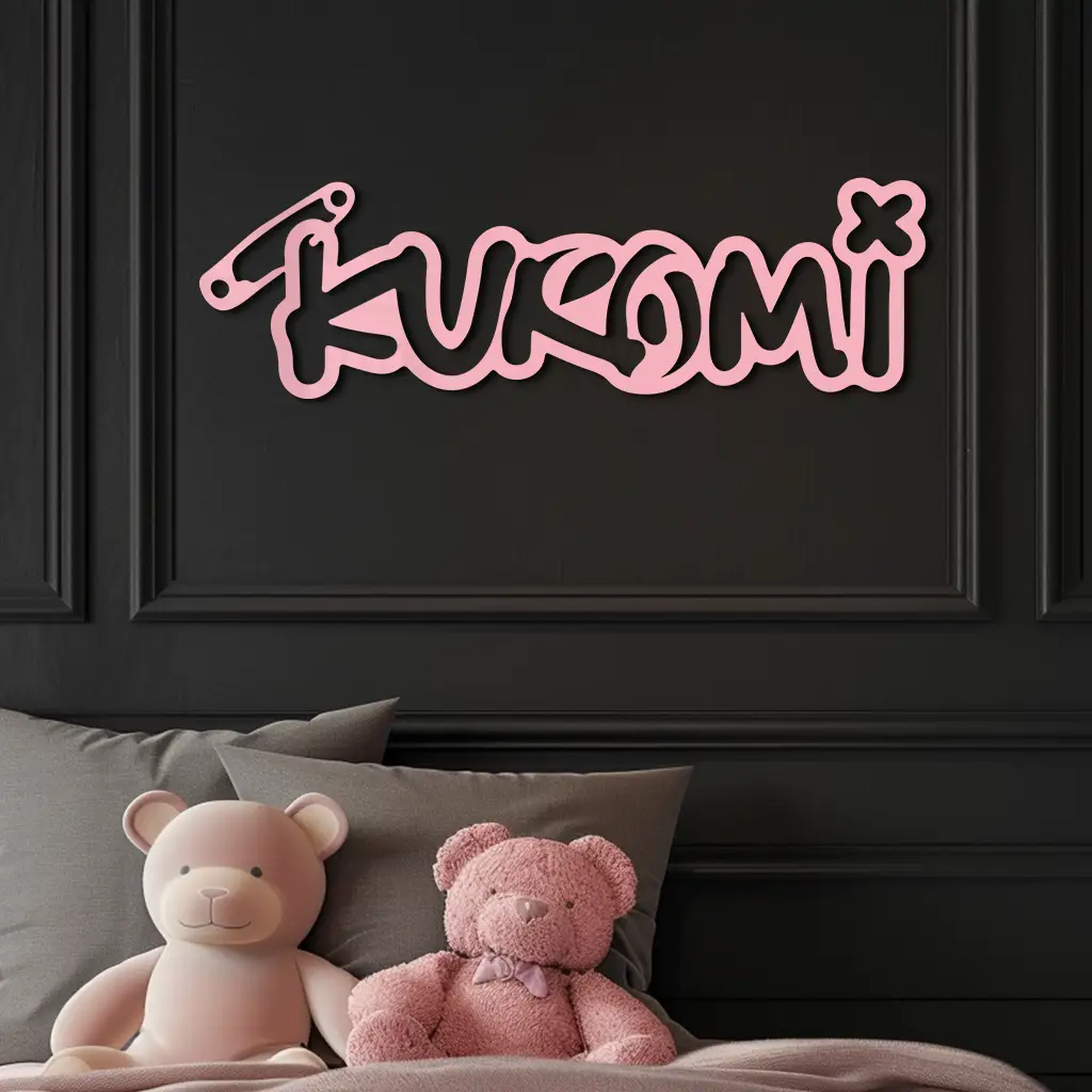 Pink Kuromi Metal Wall Art – Playful Character Typography Decor - KAFGP012 by Enova Art