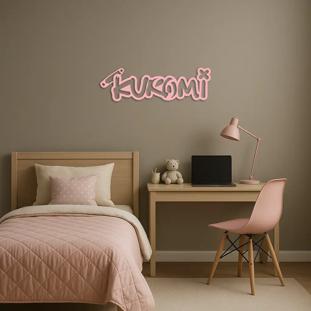 Pink Kuromi Metal Wall Art – Playful Character Typography Decor - KAFGP012 by Enova Art