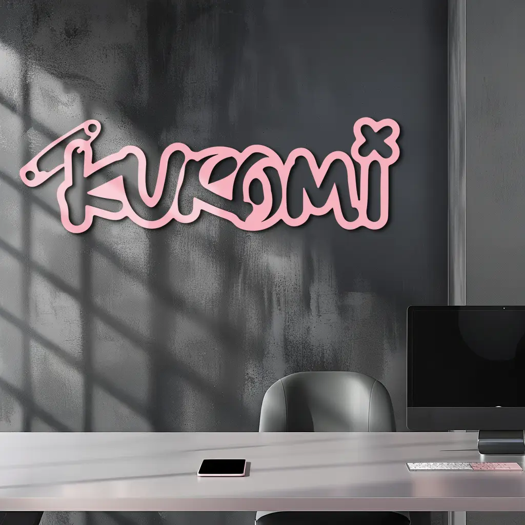 Pink Kuromi Metal Wall Art – Playful Character Typography Decor - KAFGP012 by Enova Art