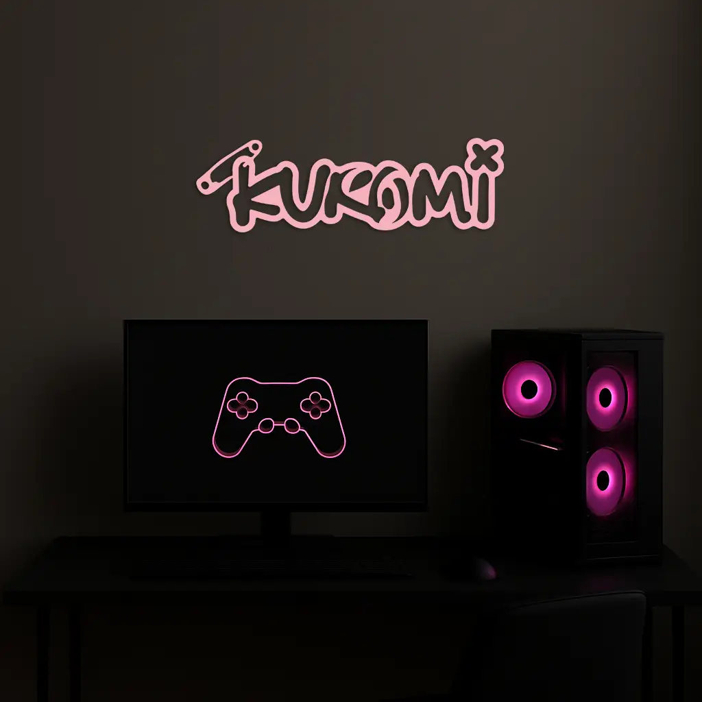 Pink Kuromi Metal Wall Art – Playful Character Typography Decor - KAFGP012 by Enova Art