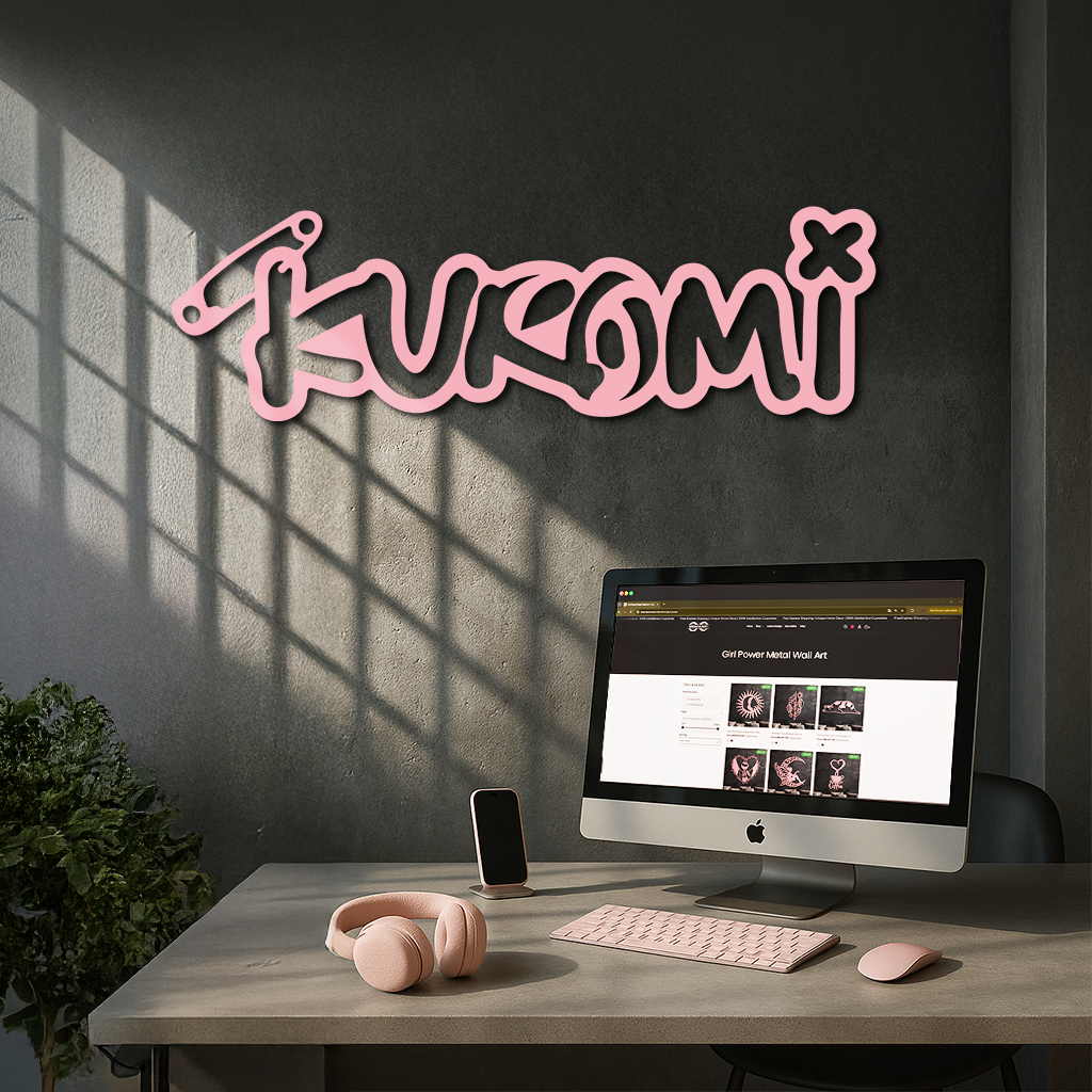Pink Kuromi Metal Wall Art – Playful Character Typography Decor - KAFGP012 by Enova Art