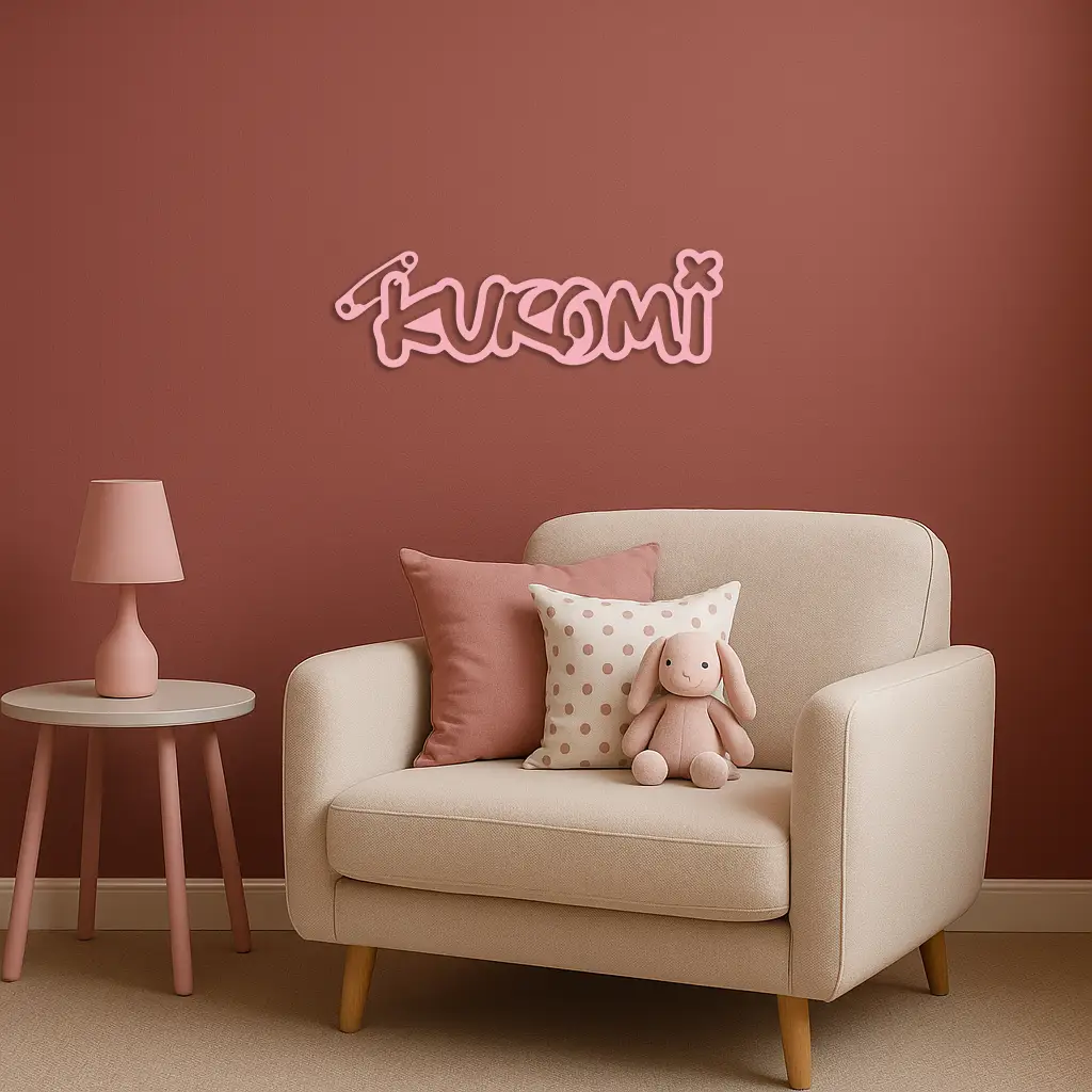 Pink Kuromi Metal Wall Art – Playful Character Typography Decor - KAFGP012 by Enova Art
