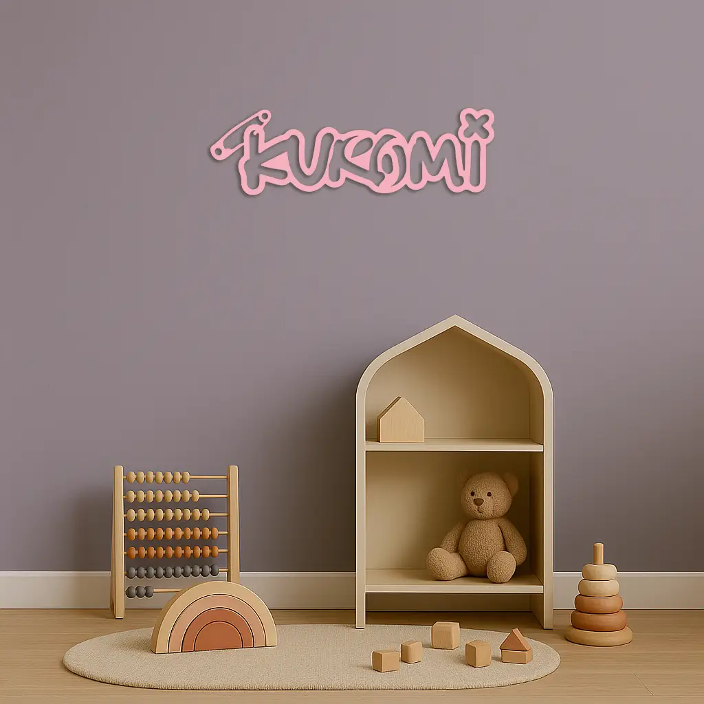 Pink Kuromi Metal Wall Art – Playful Character Typography Decor - KAFGP012 by Enova Art