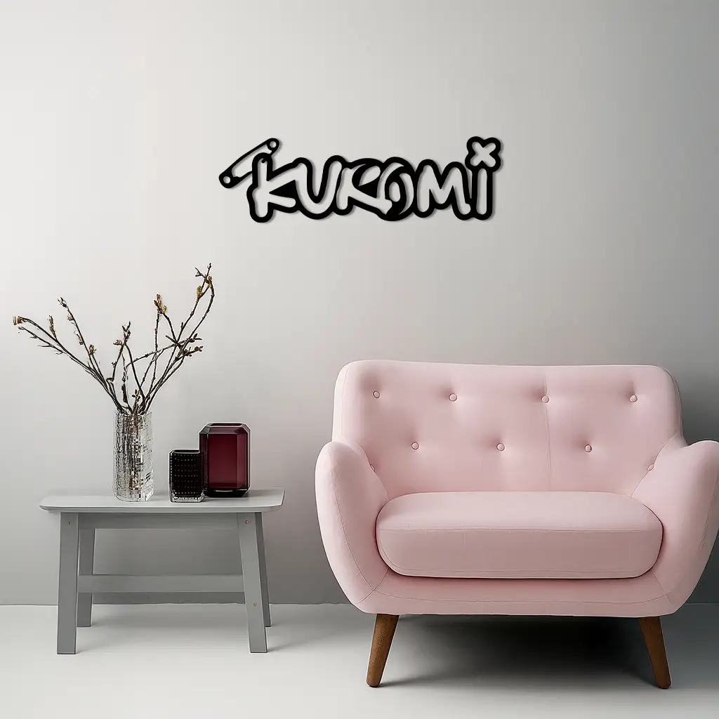 Pink Kuromi Metal Wall Art – Playful Character Typography Decor - KAFGP012 by Enova Art