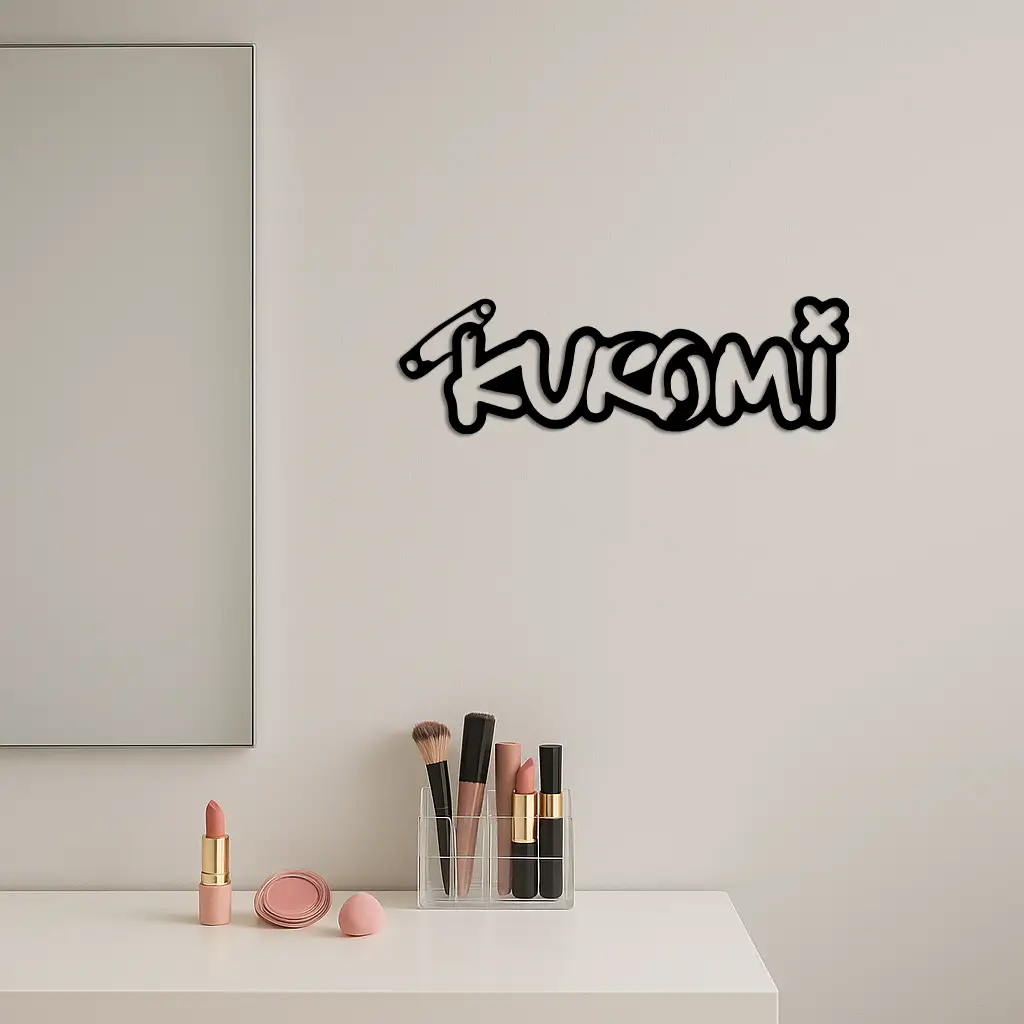 Pink Kuromi Metal Wall Art – Playful Character Typography Decor - KAFGP012 by Enova Art