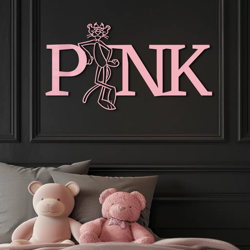 Pink Panther Metal Wall Art – Iconic Character with PINK Typography - KAFGP013 by Enova Art