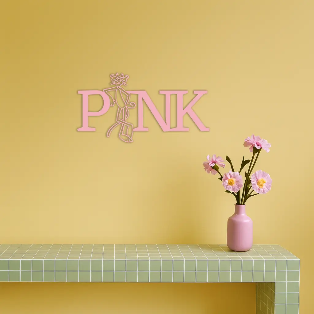 Pink Panther Metal Wall Art – Iconic Character with PINK Typography - KAFGP013 by Enova Art