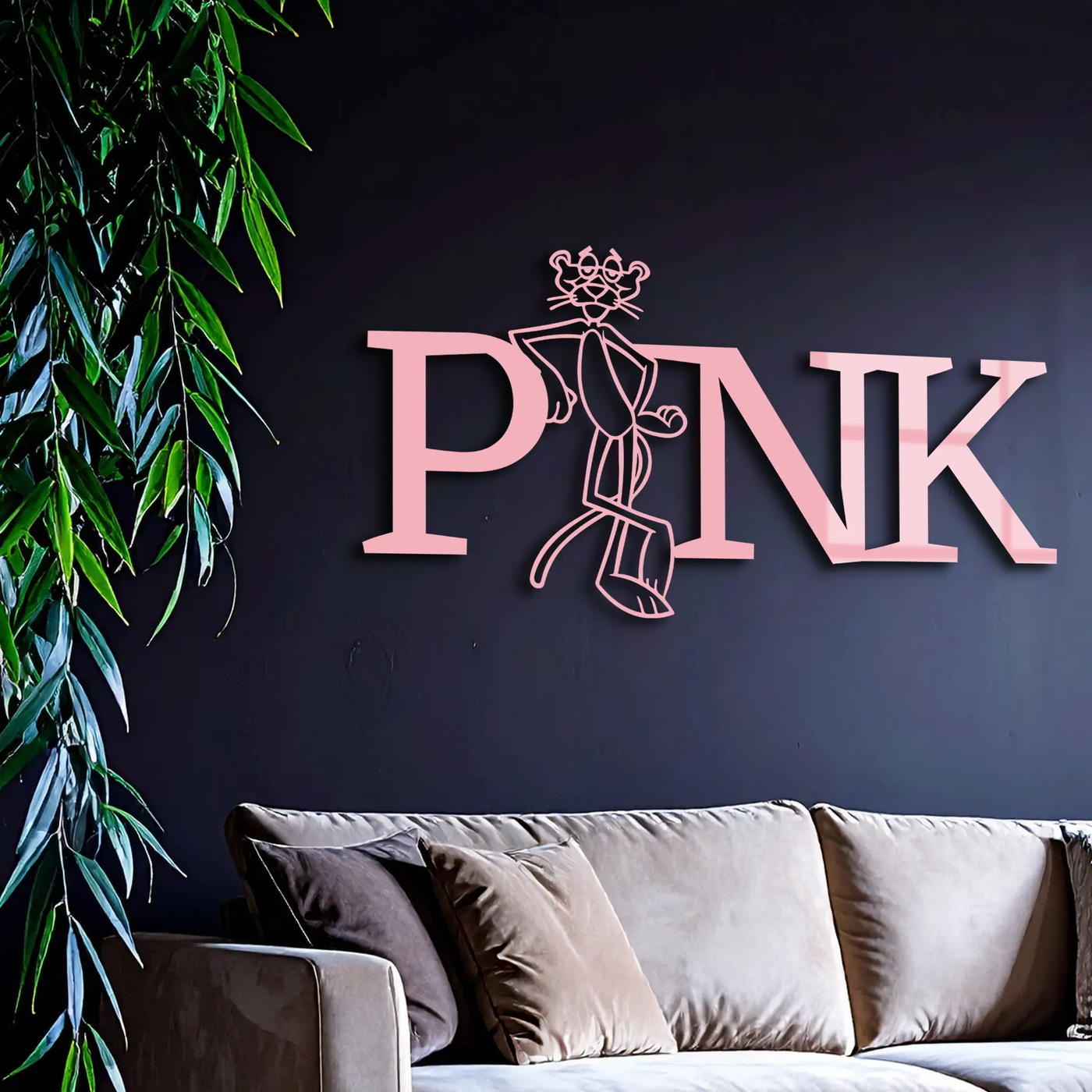 Pink Panther Metal Wall Art – Iconic Character with PINK Typography - KAFGP013 by Enova Art