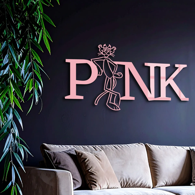 Pink Panther Metal Wall Art – Iconic Character with PINK Typography - KAFGP013 by Enova Art