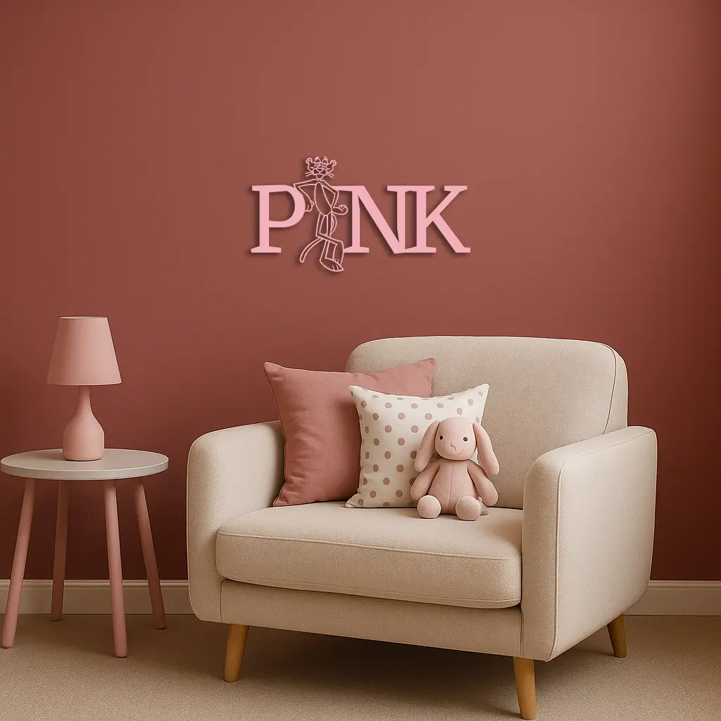 Pink Panther Metal Wall Art – Iconic Character with PINK Typography - KAFGP013 by Enova Art