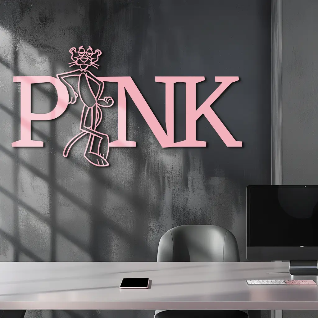 Pink Panther Metal Wall Art – Iconic Character with PINK Typography - KAFGP013 by Enova Art