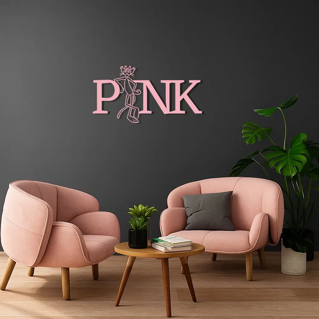 Pink Panther Metal Wall Art – Iconic Character with PINK Typography - KAFGP013 by Enova Art