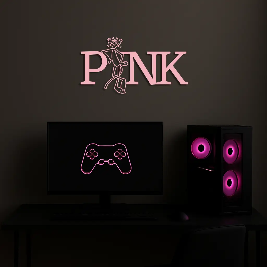 Pink Panther Metal Wall Art – Iconic Character with PINK Typography - KAFGP013 by Enova Art