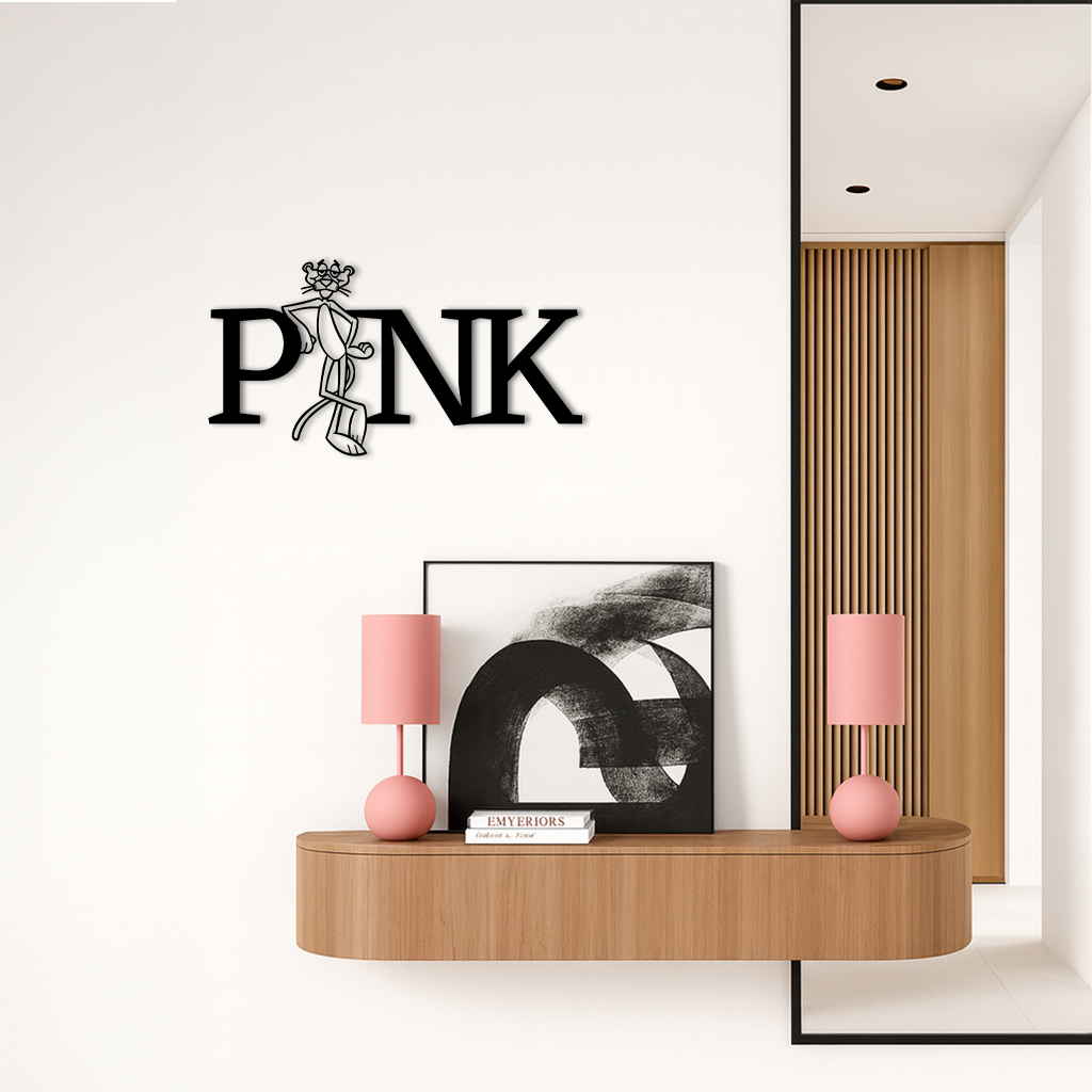 Pink Panther Metal Wall Art – Iconic Character with PINK Typography - KAFGP013 by Enova Art