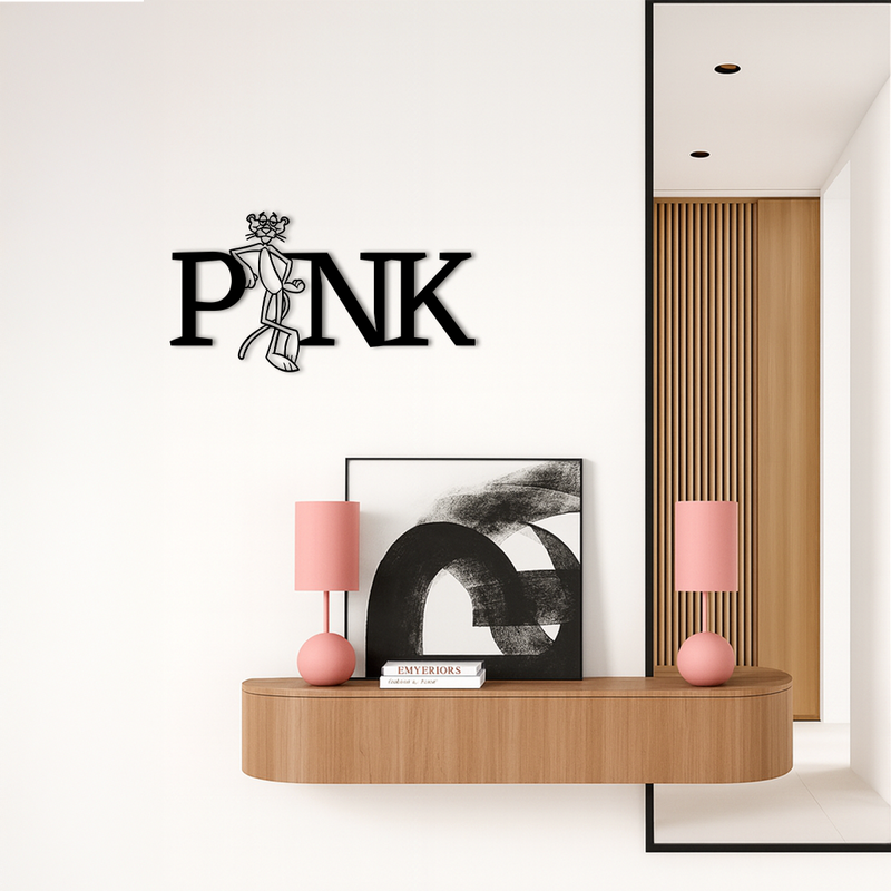 Pink Panther Metal Wall Art – Iconic Character with PINK Typography - KAFGP013 by Enova Art