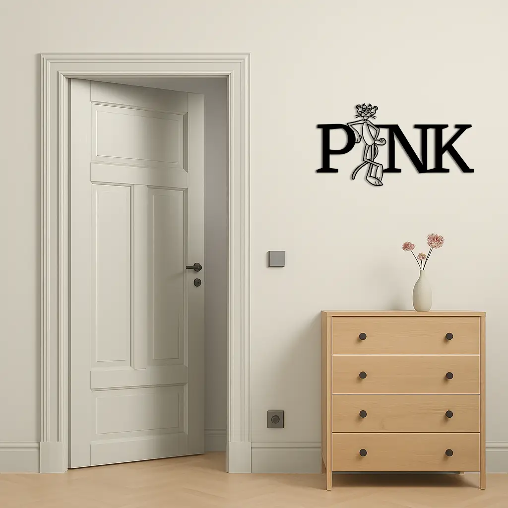 Pink Panther Metal Wall Art – Iconic Character with PINK Typography - KAFGP013 by Enova Art