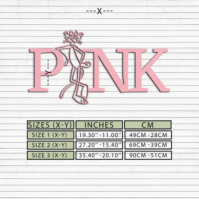 Pink Panther Metal Wall Art – Iconic Character with PINK Typography - KAFGP013 by Enova Art