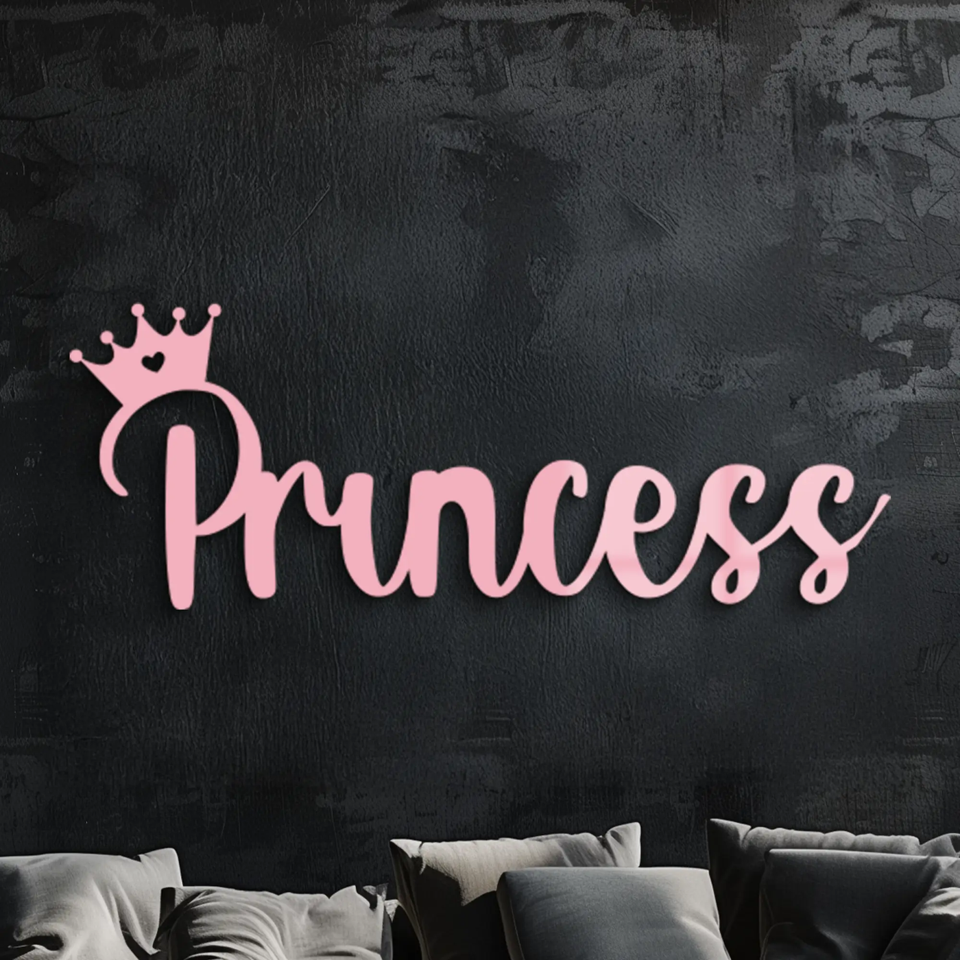 Pink Princess Metal Wall Art – Elegant Typography Silhouette Decor - KAFGP014 by Enova Art