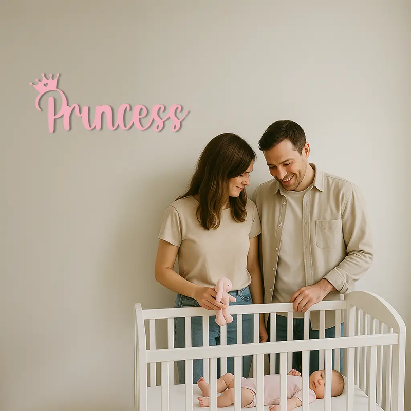 Pink Princess Metal Wall Art – Elegant Typography Silhouette Decor - KAFGP014 by Enova Art