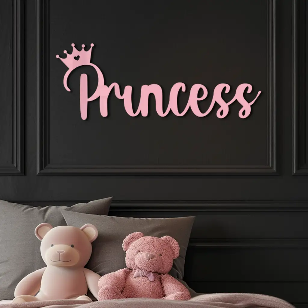 Pink Princess Metal Wall Art – Elegant Typography Silhouette Decor - KAFGP014 by Enova Art