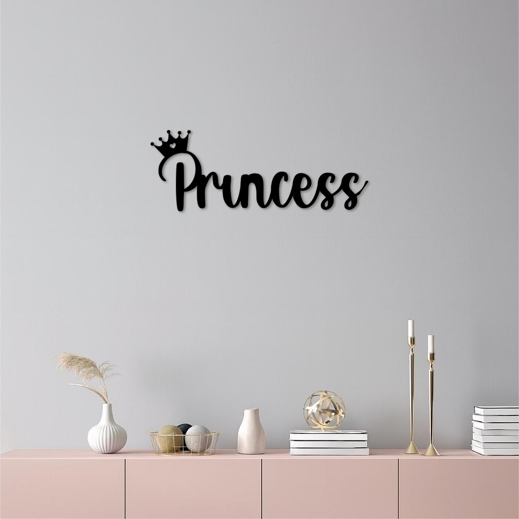 Pink Princess Metal Wall Art – Elegant Typography Silhouette Decor - KAFGP014 by Enova Art