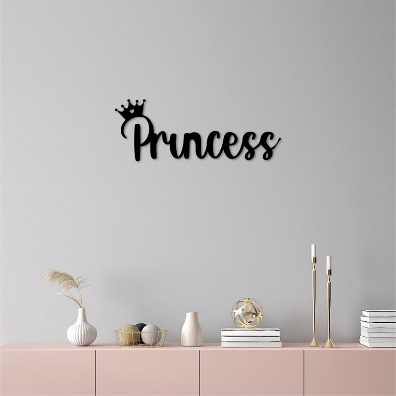 Pink Princess Metal Wall Art – Elegant Typography Silhouette Decor - KAFGP014 by Enova Art