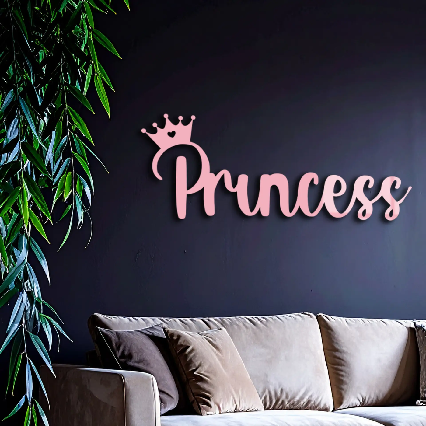 Pink Princess Metal Wall Art – Elegant Typography Silhouette Decor - KAFGP014 by Enova Art