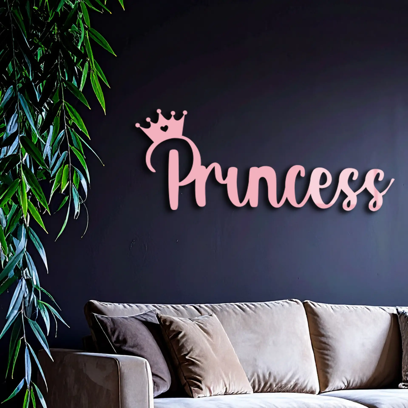 Pink Princess Metal Wall Art – Elegant Typography Silhouette Decor - KAFGP014 by Enova Art