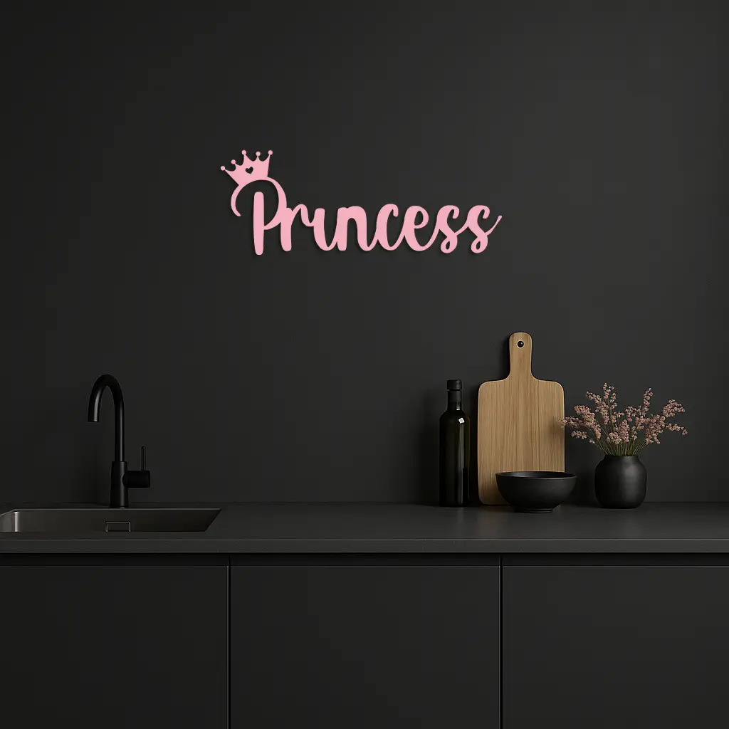 Pink Princess Metal Wall Art – Elegant Typography Silhouette Decor - KAFGP014 by Enova Art