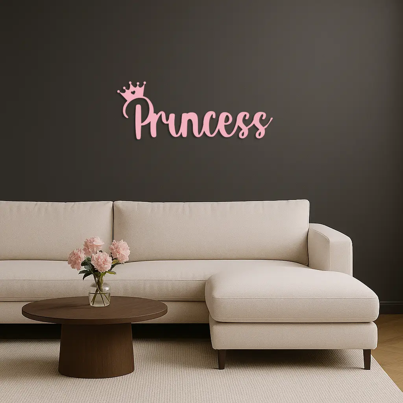 Pink Princess Metal Wall Art – Elegant Typography Silhouette Decor - KAFGP014 by Enova Art