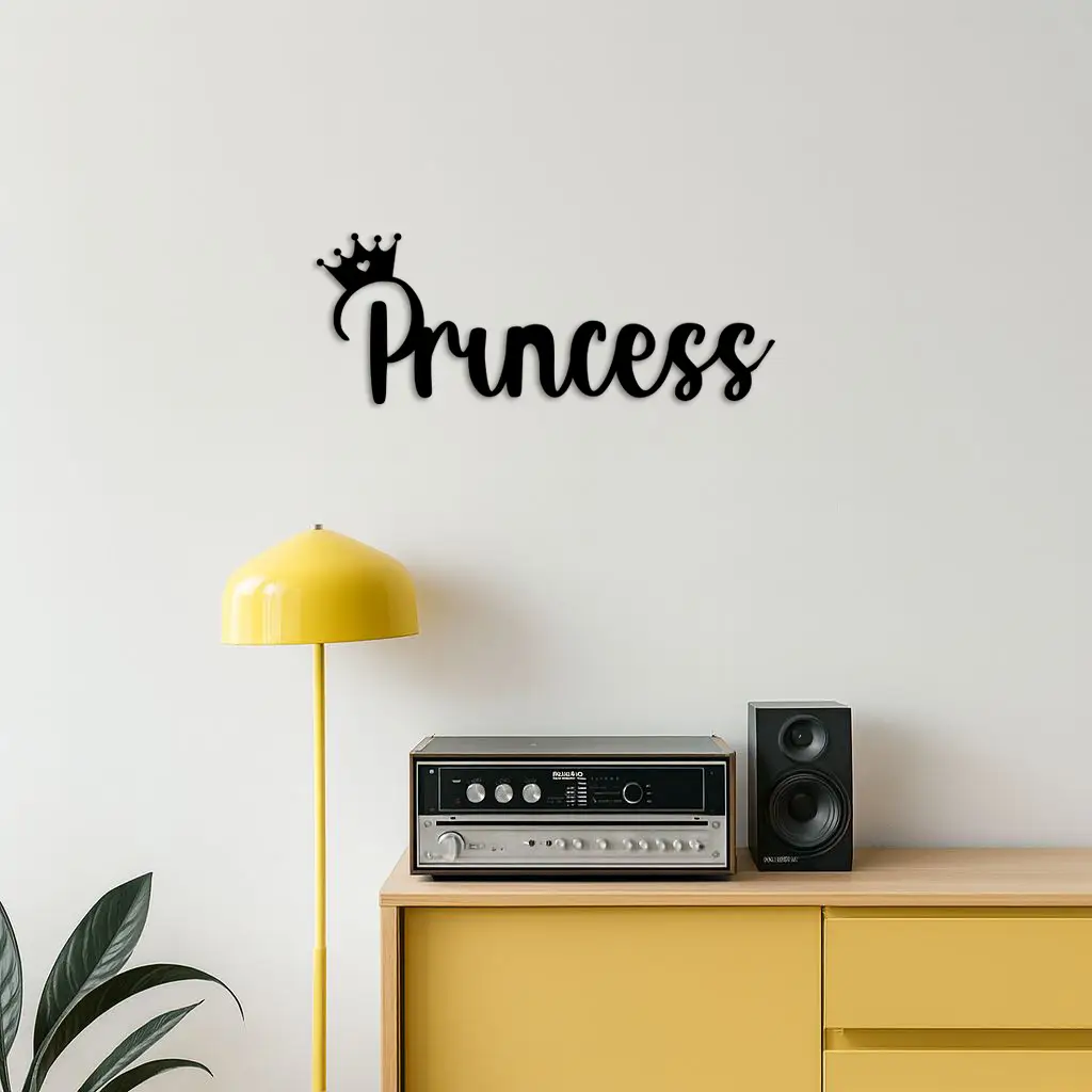 Pink Princess Metal Wall Art – Elegant Typography Silhouette Decor - KAFGP014 by Enova Art