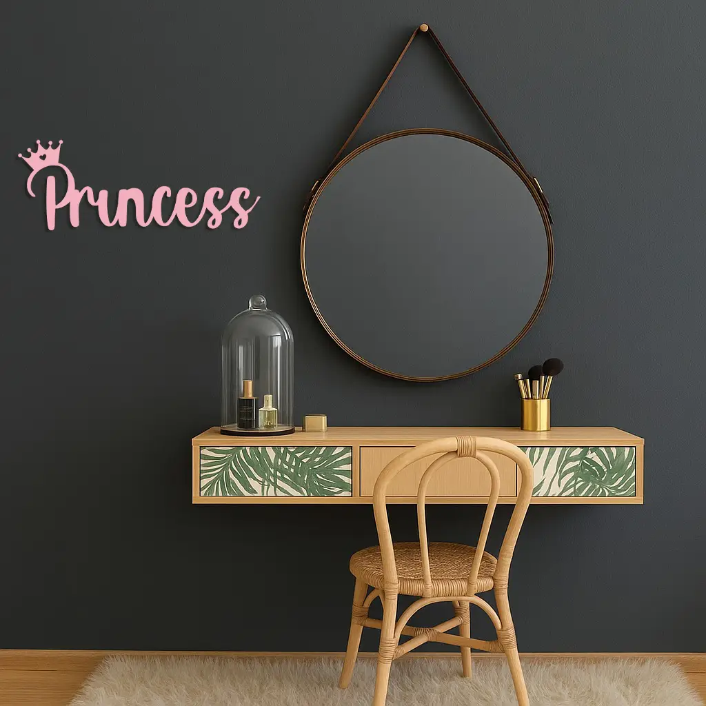 Pink Princess Metal Wall Art – Elegant Typography Silhouette Decor - KAFGP014 by Enova Art