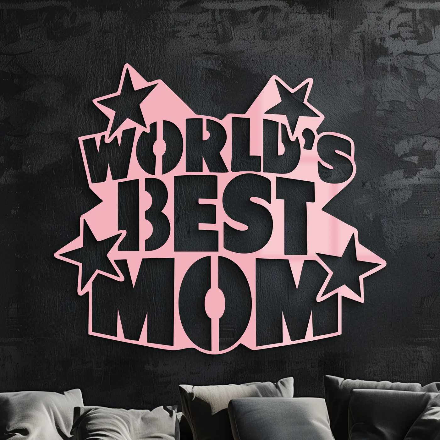 Pink World’s Best Mom Metal Wall Art – Star Design Mother’s Day Gift - KAFGP015 by Enova Art