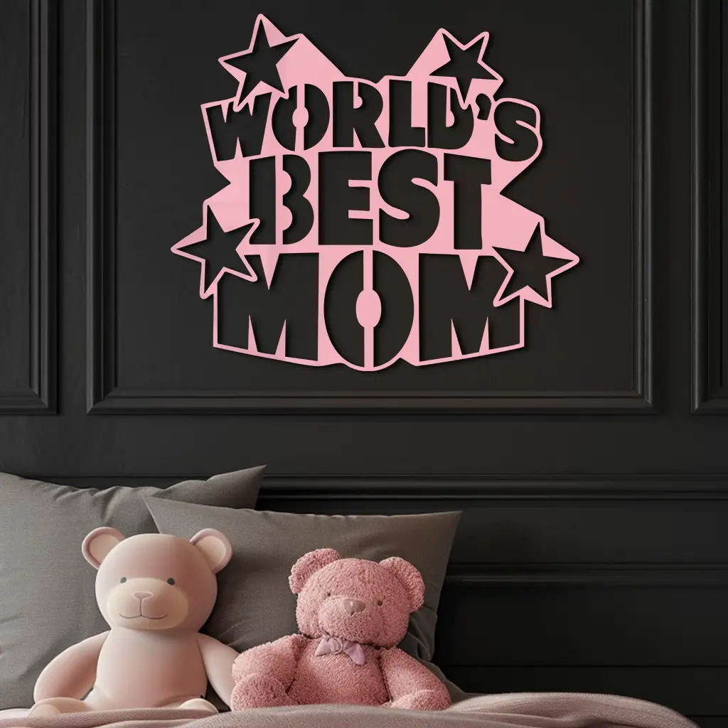 Pink World’s Best Mom Metal Wall Art – Star Design Mother’s Day Gift - KAFGP015 by Enova Art