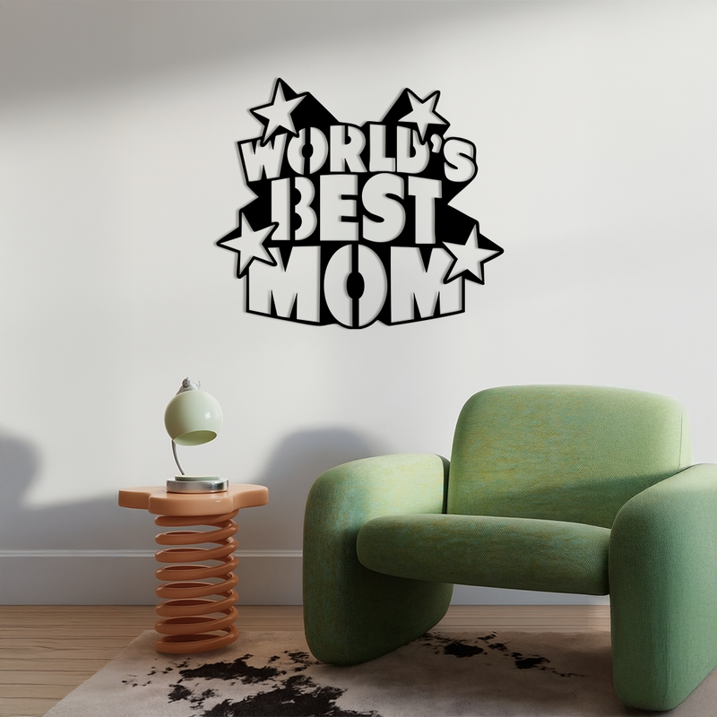 Pink World’s Best Mom Metal Wall Art – Star Design Mother’s Day Gift - KAFGP015 by Enova Art