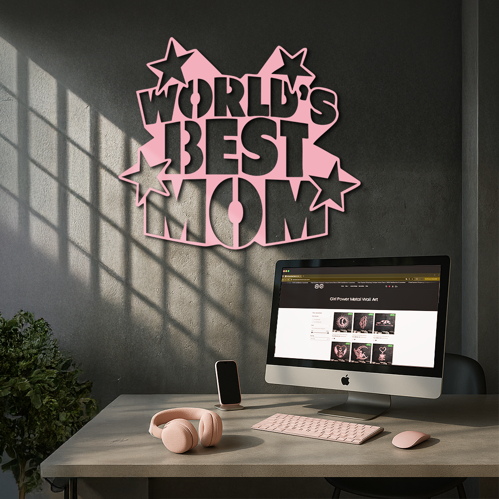 Pink World’s Best Mom Metal Wall Art – Star Design Mother’s Day Gift - KAFGP015 by Enova Art