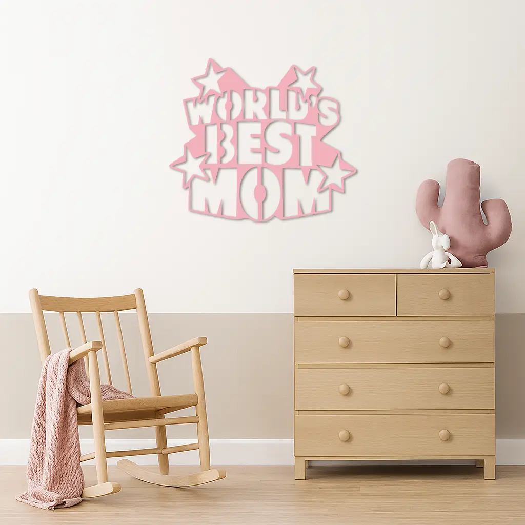 Pink World’s Best Mom Metal Wall Art – Star Design Mother’s Day Gift - KAFGP015 by Enova Art