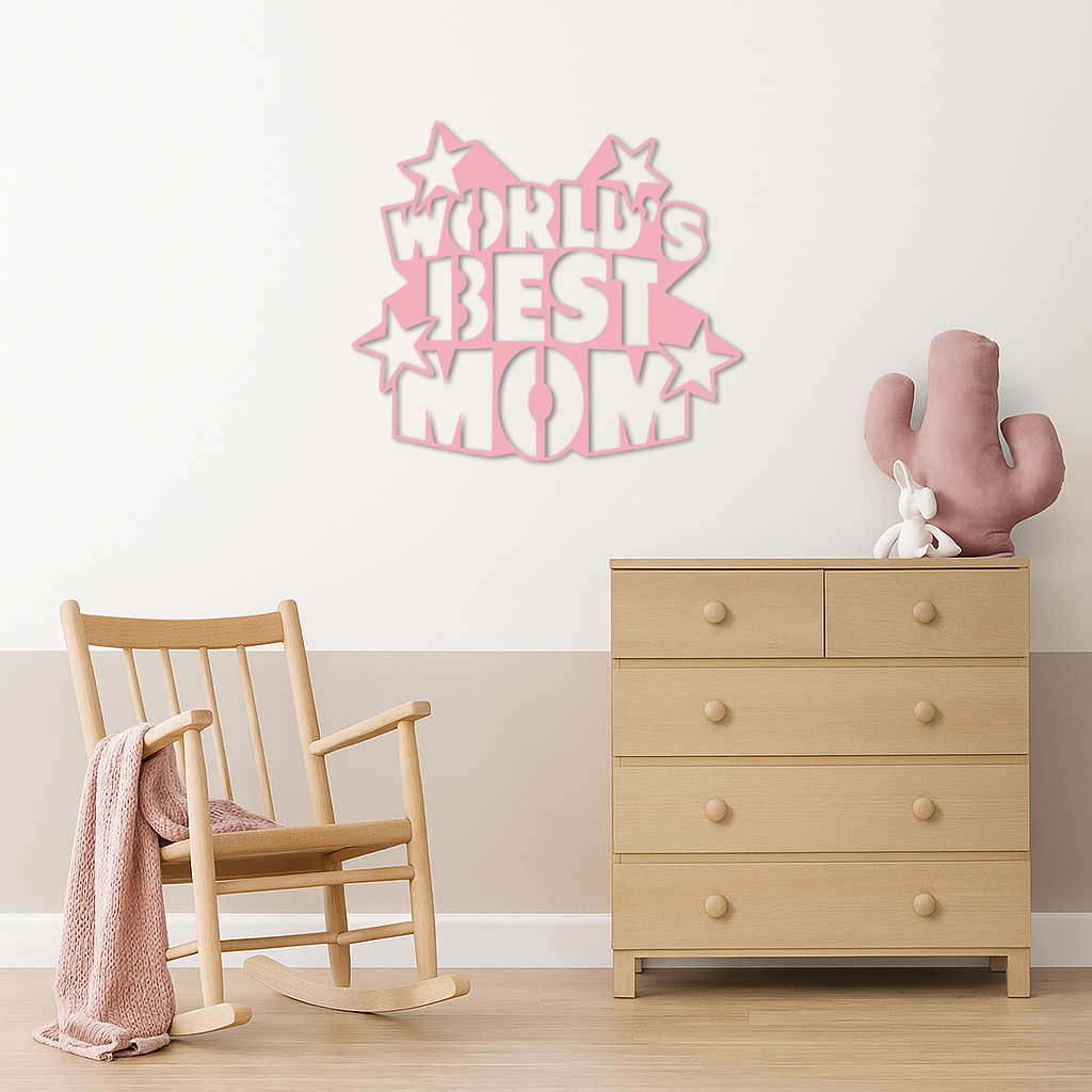 Pink World’s Best Mom Metal Wall Art – Star Design Mother’s Day Gift - KAFGP015 by Enova Art