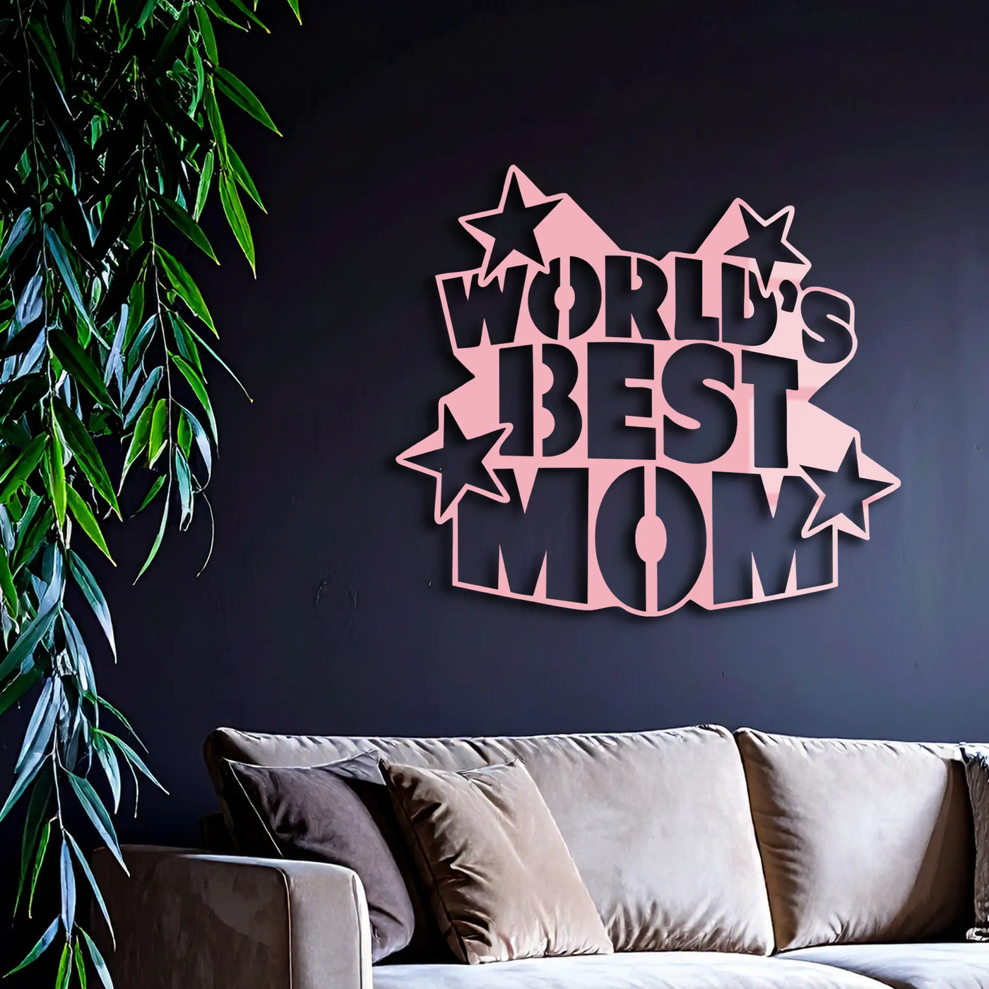 Pink World’s Best Mom Metal Wall Art – Star Design Mother’s Day Gift - KAFGP015 by Enova Art