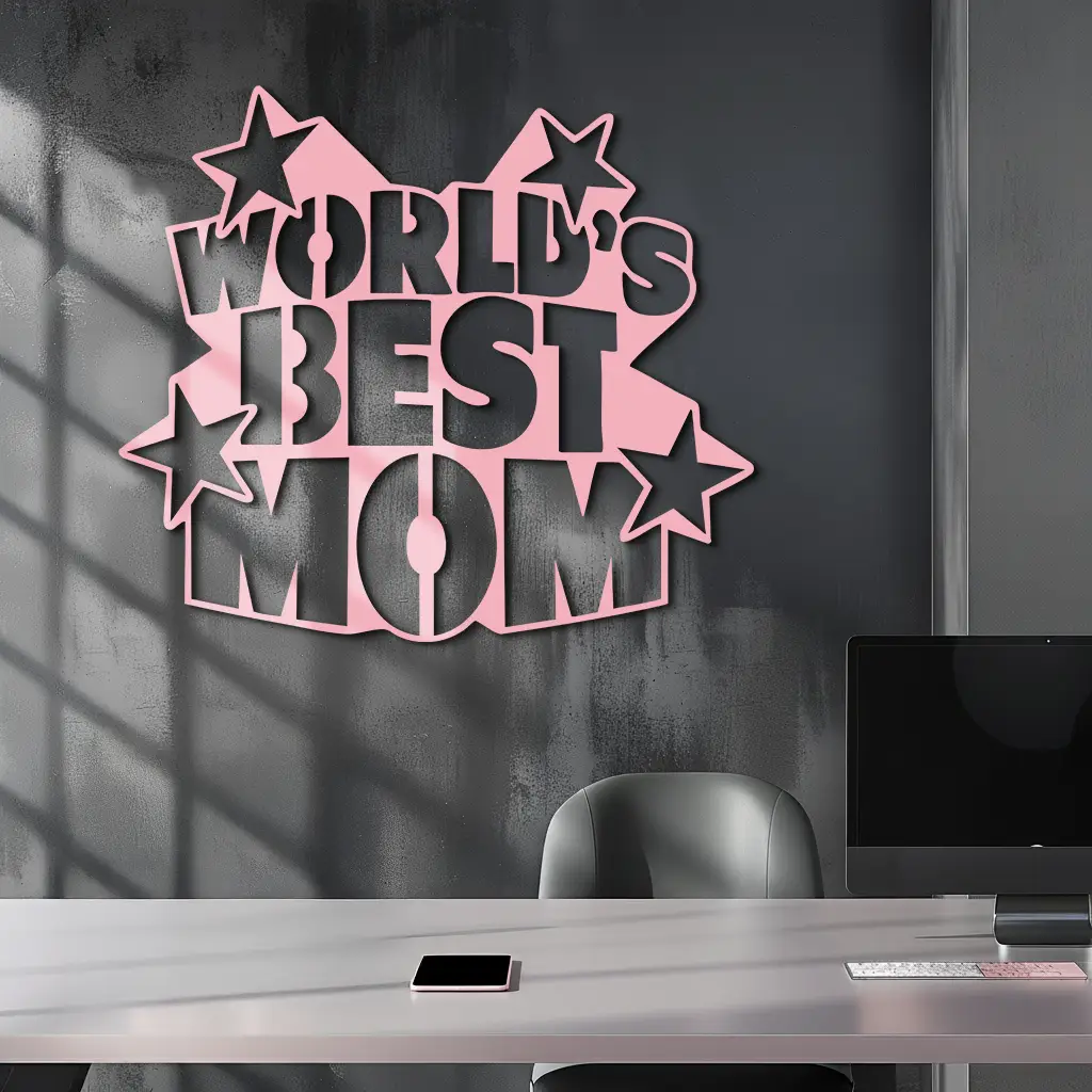 Pink World’s Best Mom Metal Wall Art – Star Design Mother’s Day Gift - KAFGP015 by Enova Art