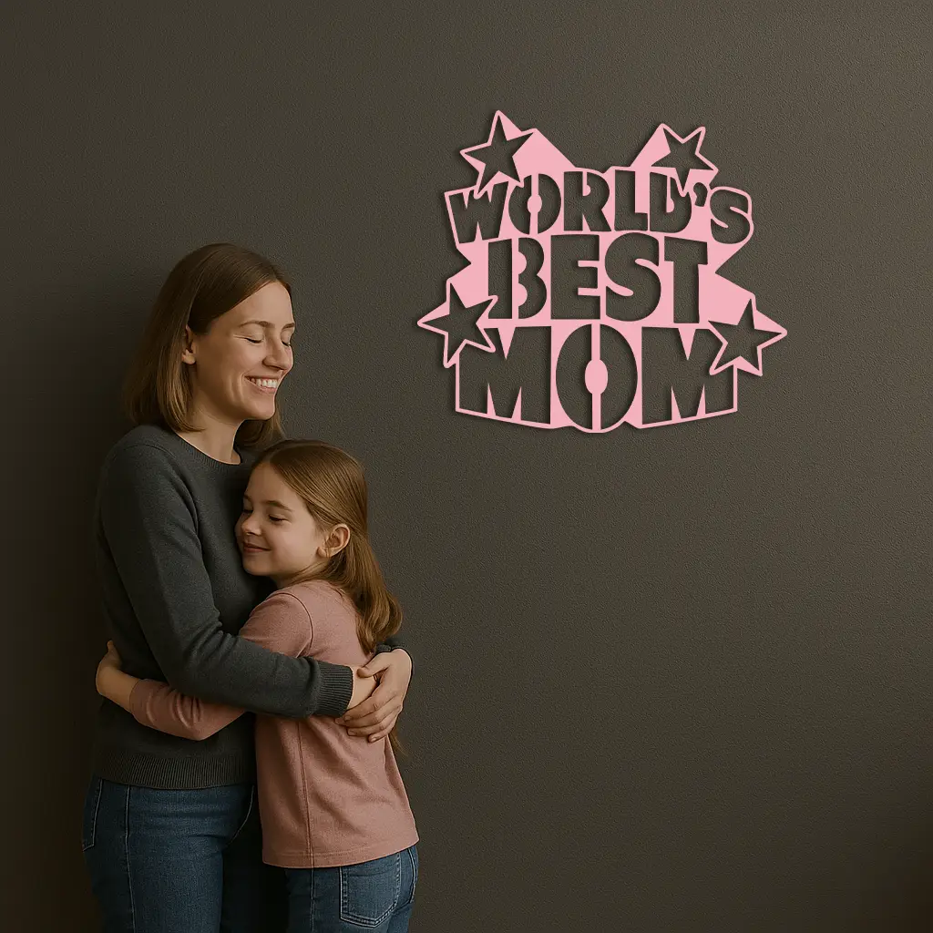 Pink World’s Best Mom Metal Wall Art – Star Design Mother’s Day Gift - KAFGP015 by Enova Art