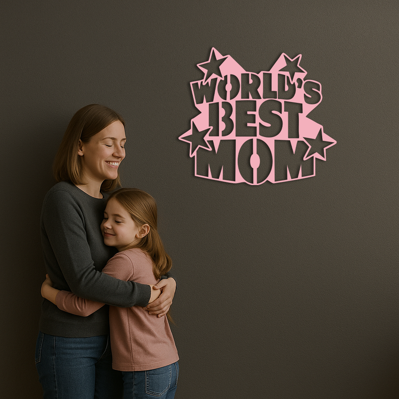 Pink World’s Best Mom Metal Wall Art – Star Design Mother’s Day Gift - KAFGP015 by Enova Art
