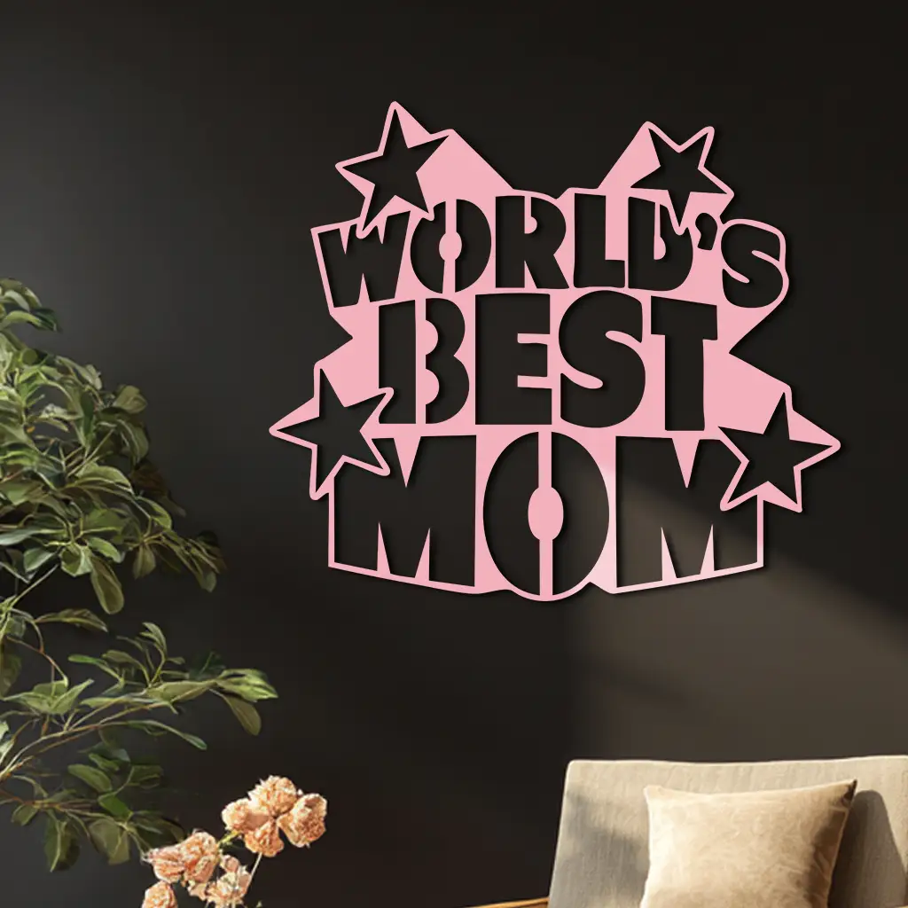 Pink World’s Best Mom Metal Wall Art – Star Design Mother’s Day Gift - KAFGP015 by Enova Art