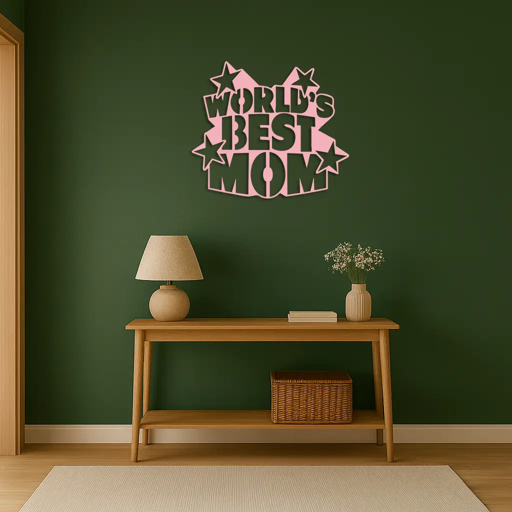 Pink World’s Best Mom Metal Wall Art – Star Design Mother’s Day Gift - KAFGP015 by Enova Art