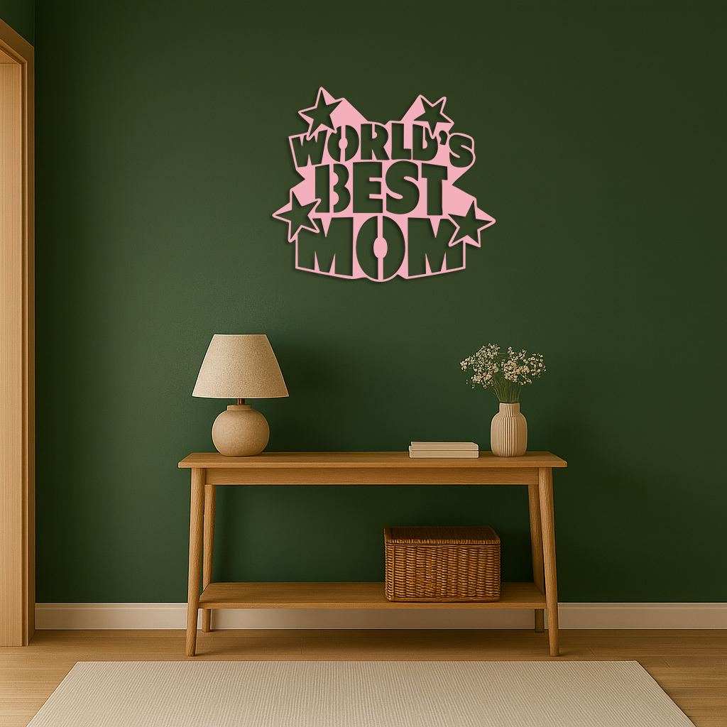 Pink World’s Best Mom Metal Wall Art – Star Design Mother’s Day Gift - KAFGP015 by Enova Art