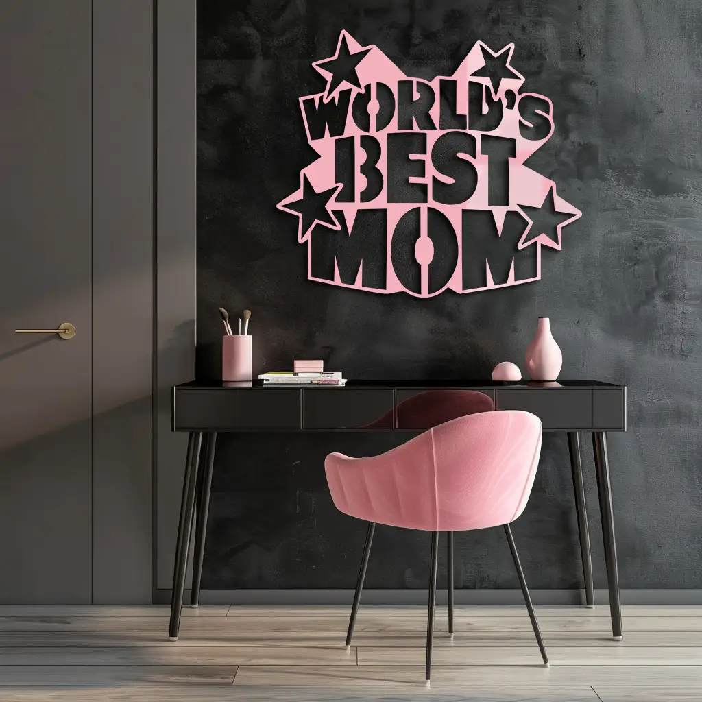 Pink World’s Best Mom Metal Wall Art – Star Design Mother’s Day Gift - KAFGP015 by Enova Art