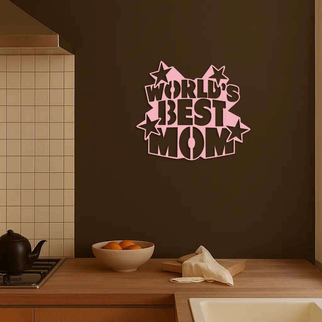 Pink World’s Best Mom Metal Wall Art – Star Design Mother’s Day Gift - KAFGP015 by Enova Art