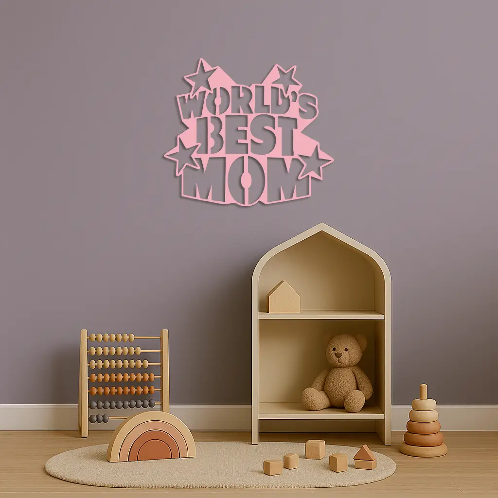 Pink World’s Best Mom Metal Wall Art – Star Design Mother’s Day Gift - KAFGP015 by Enova Art